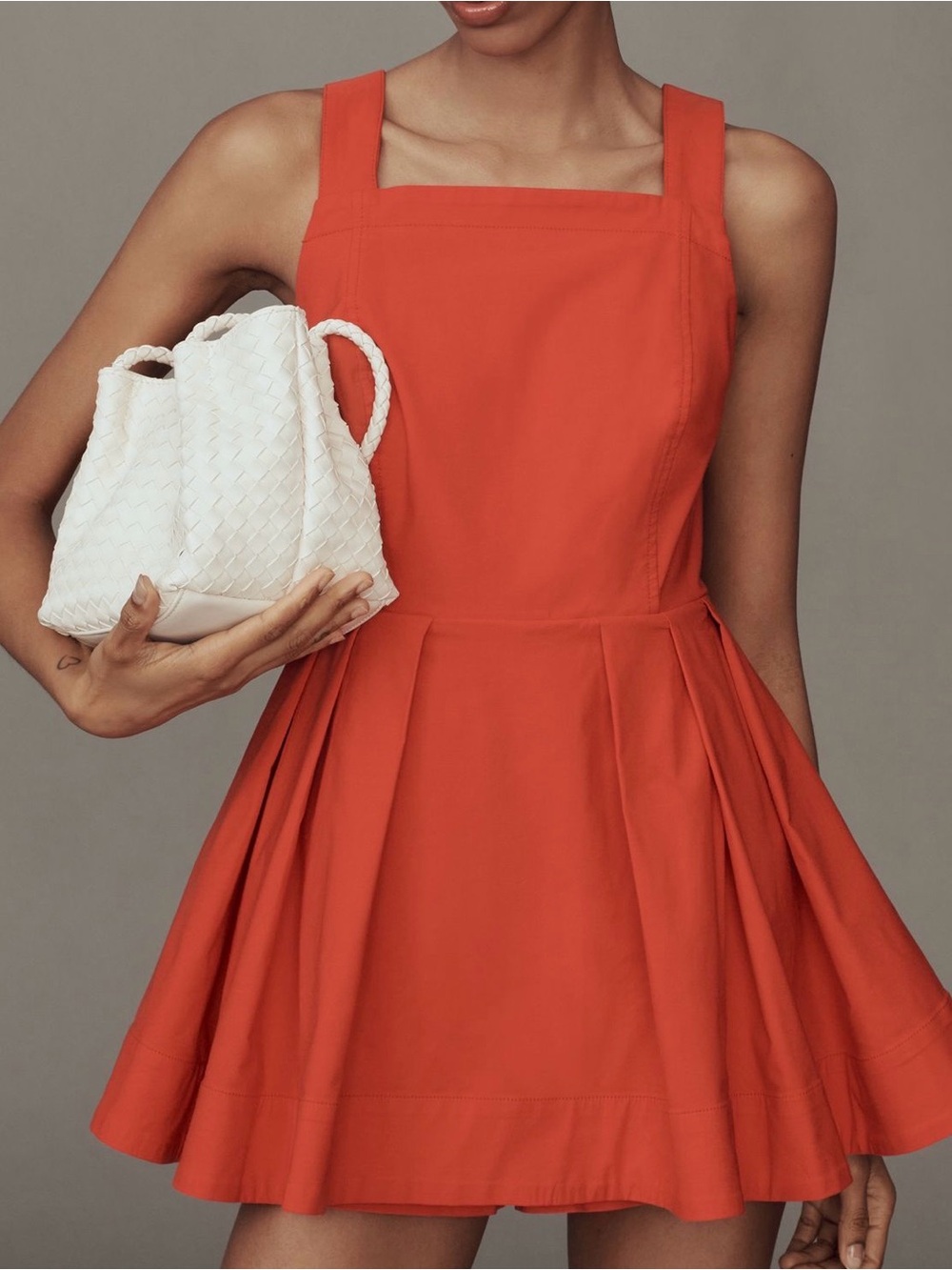 Maeve Square-neck Fit and Flare Romper Mini in Tomato Red